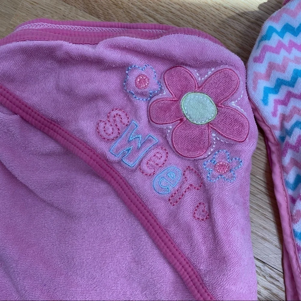 Girls Hooded Towel Bundle Pink Chevron Floral Baby